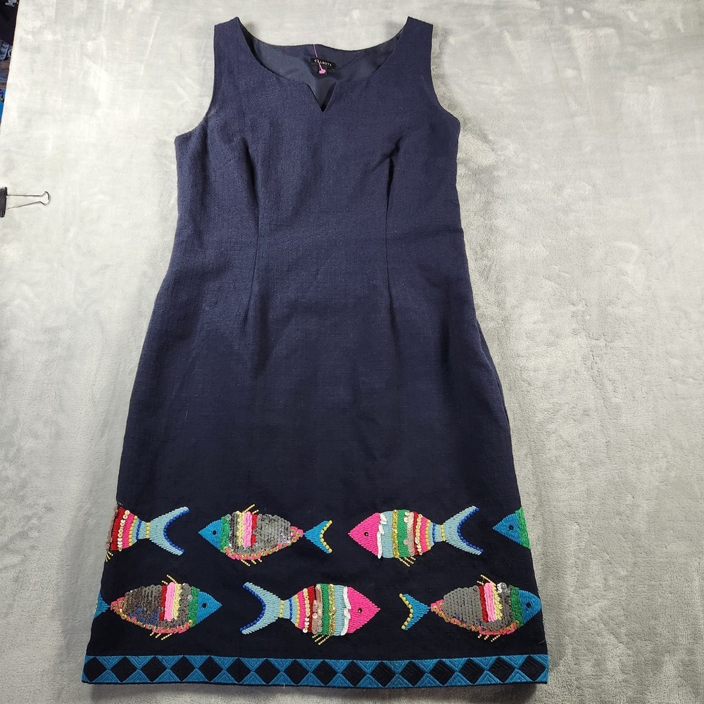 Talbots Navy Blue Sleeveless Lined Sequin Fish Sheath‎ Dress Women's 6